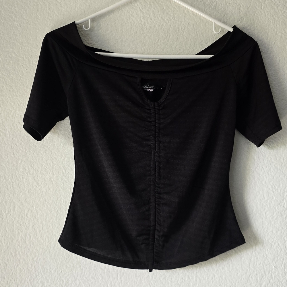 Y2K Route 3 Black Off The Shoulder Cropped Top